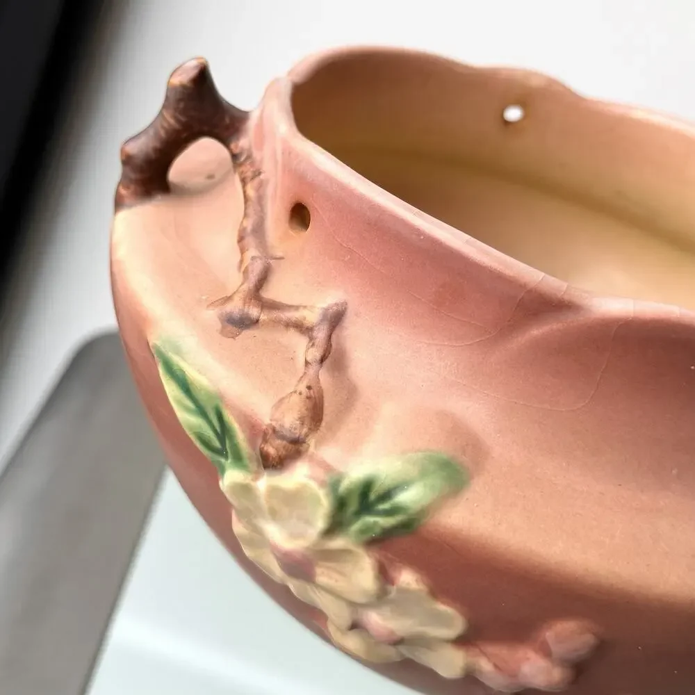 Roseville Pottery Pink Apple Blossom Hanging Planter Basket